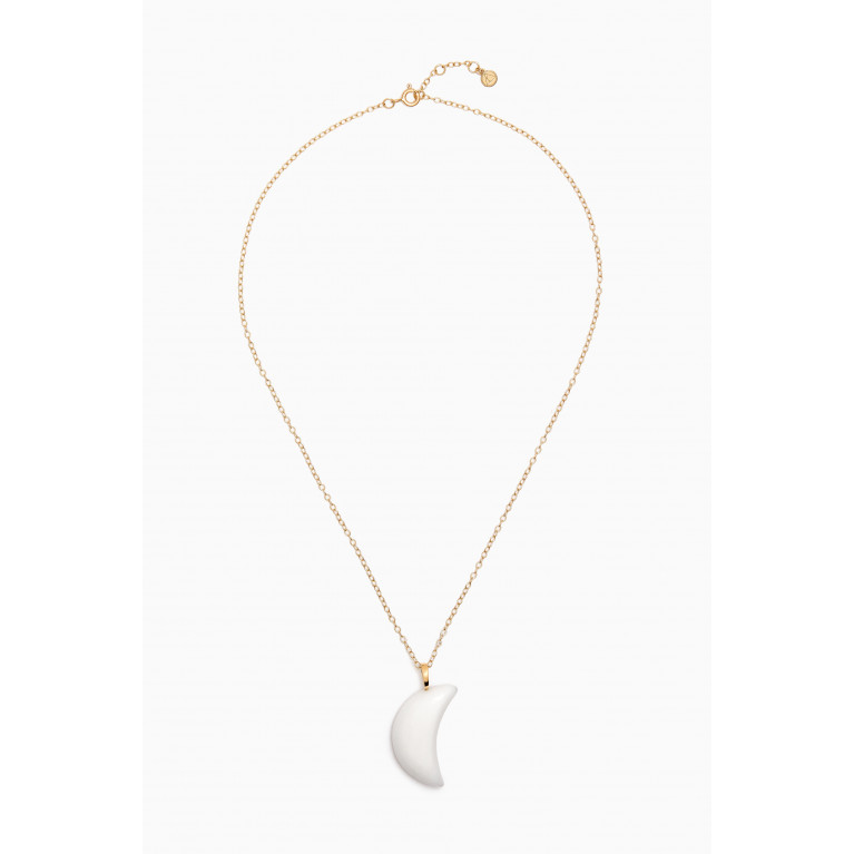 The Alkemistry - Iqra Plain Moon Necklace with White Agate in 18kt Yellow Gold