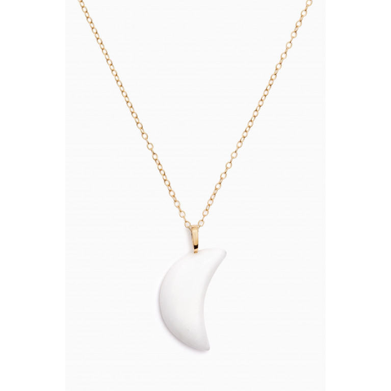 The Alkemistry - Iqra Plain Moon Necklace with White Agate in 18kt Yellow Gold