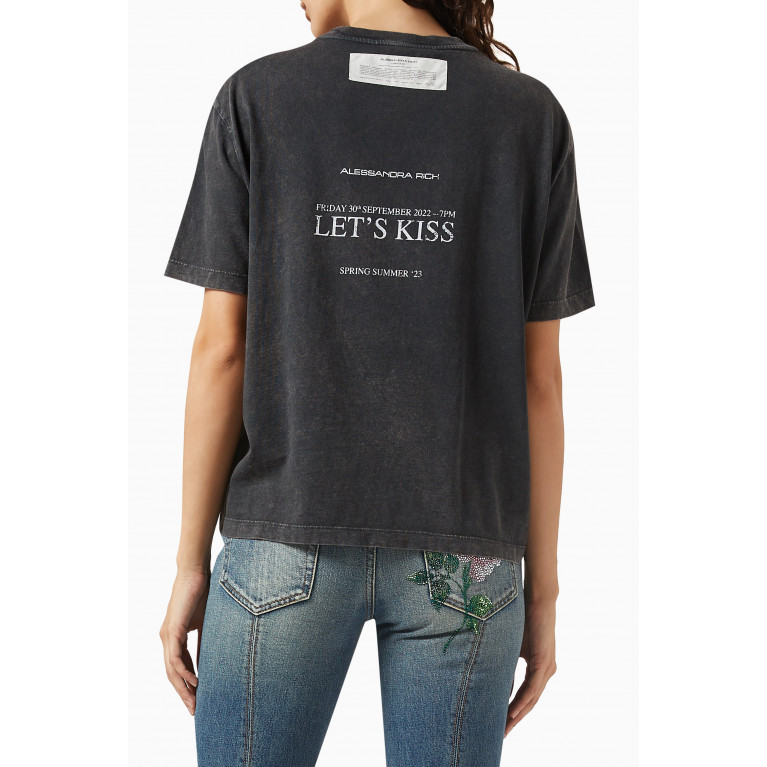 Alessandra Rich - "Lets Kiss" Crystal Rose T-shirt in Jersey