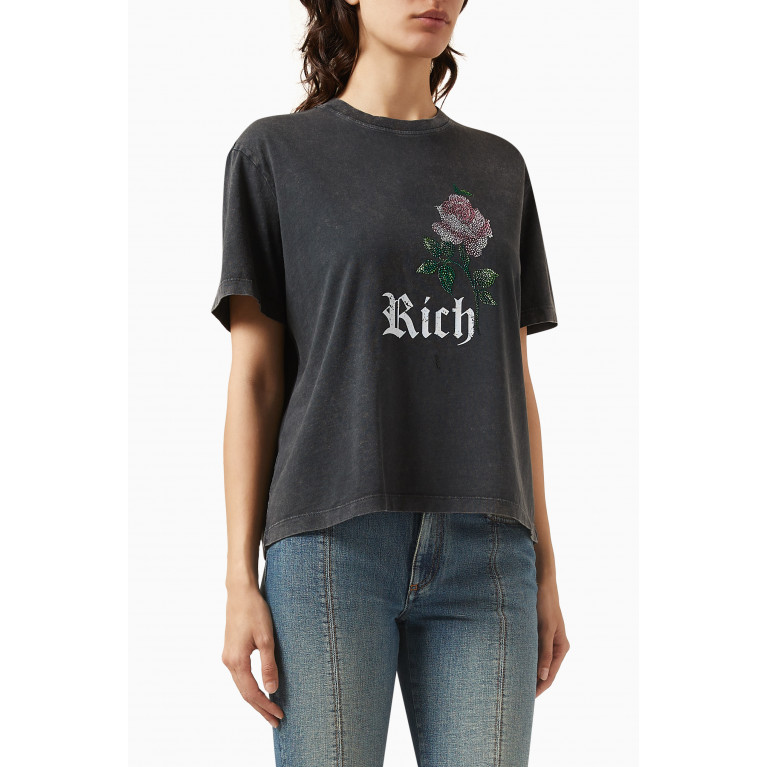 Alessandra Rich - "Lets Kiss" Crystal Rose T-shirt in Jersey