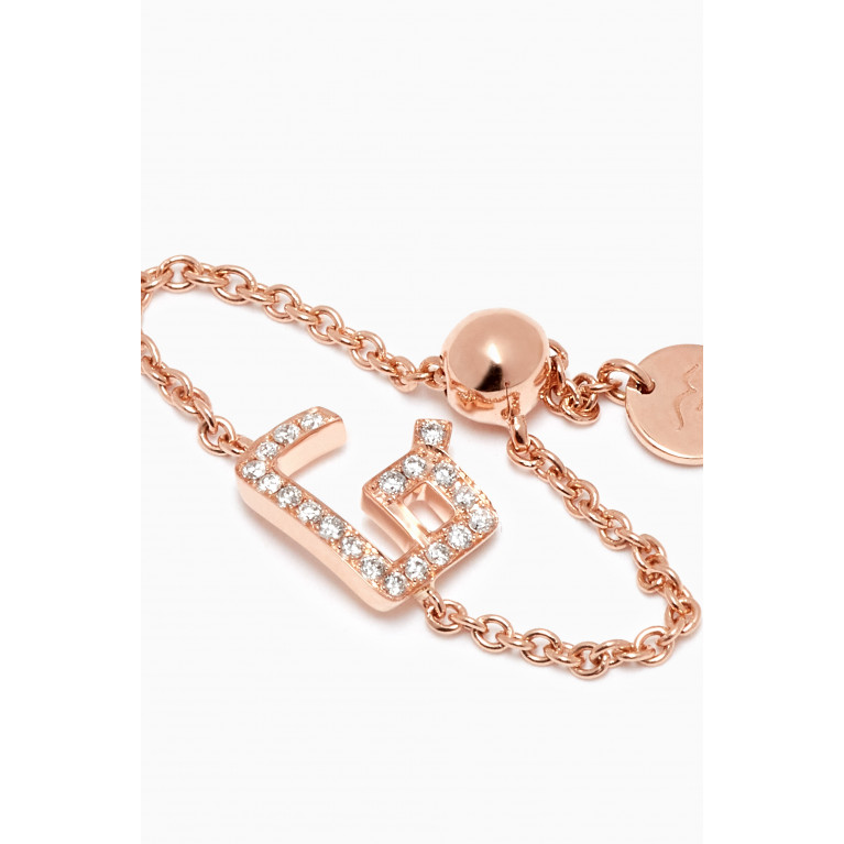HIBA JABER - "F" Letter Chain Ring with Diamonds in 18kt Rose Gold