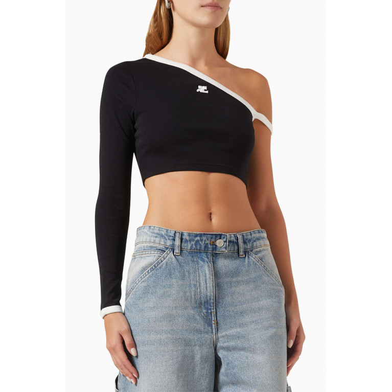 Courreges - One-sleeve Cropped Top in Ribbed-jersey