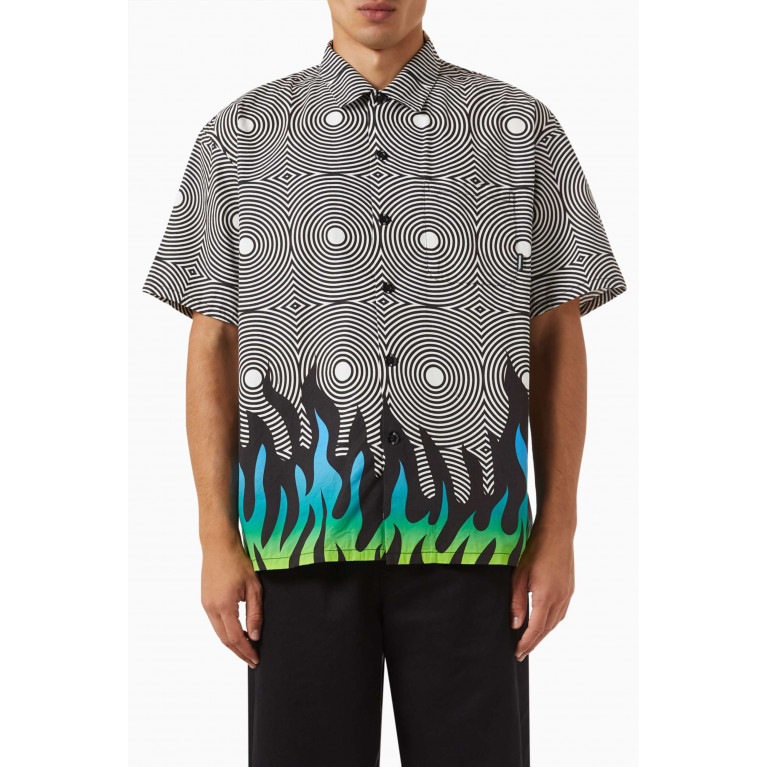 Neighborhood - x Death Spray Custom Flame-pattern Shirt in Cotton