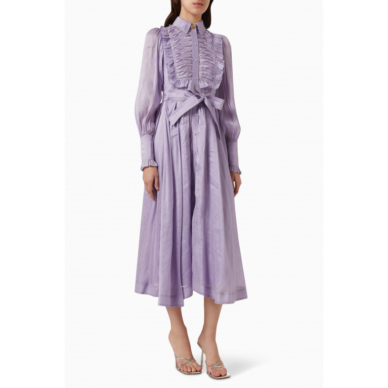 Aje - Iris Pleated Bib Midi Dress in Silk-linen Gauze