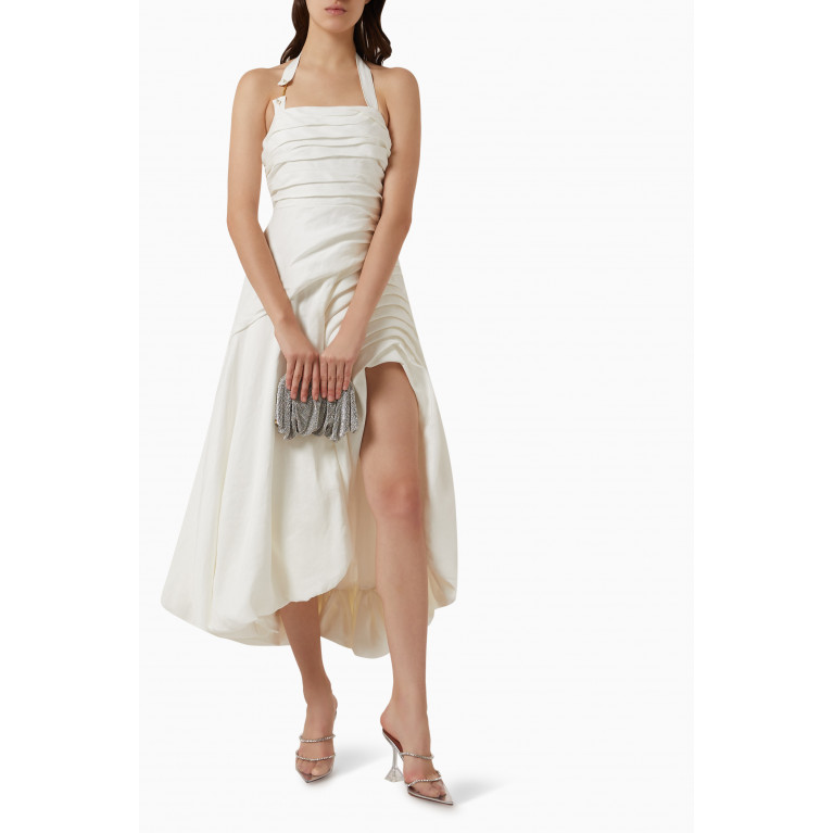 Aje - Mika Draped Split Midi Dress in Linen-blend