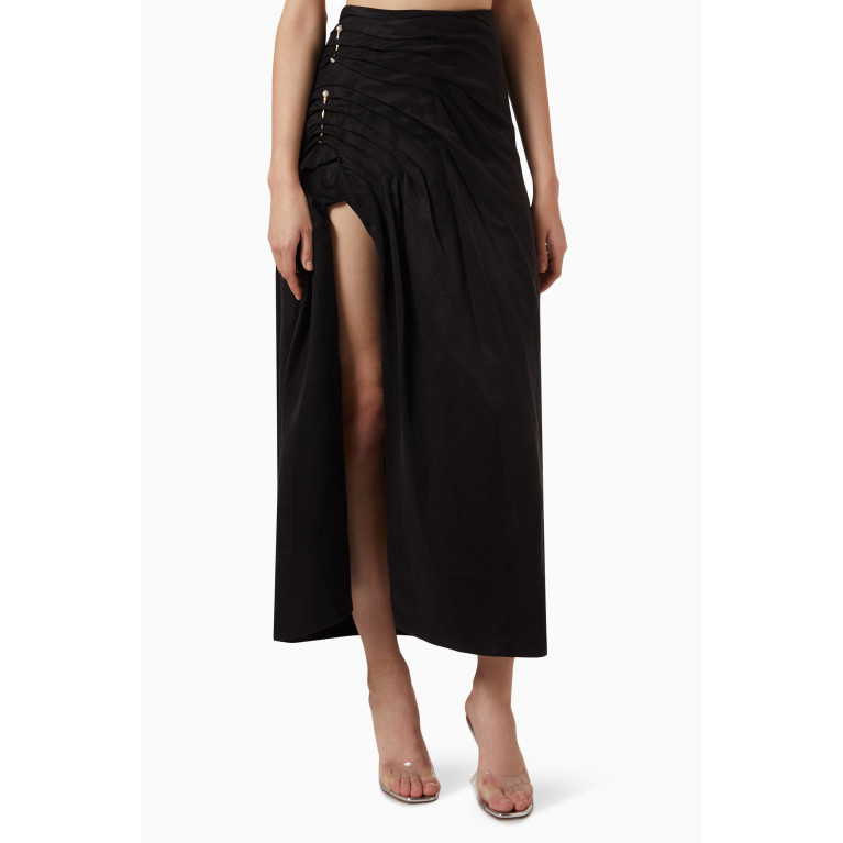 Aje - Mika Draped Split Midi Skirt in Linen-blend