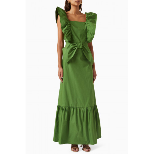 Adriana Degreas - Cherry Bomb Ruffled Maxi Dress in Cotton Green