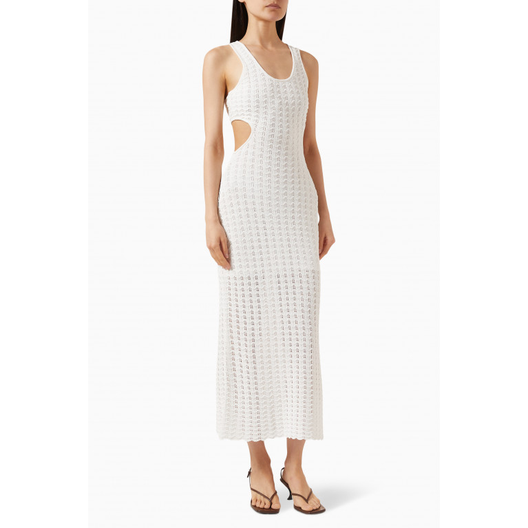Misha - Arlette Pointelle Midi Dress in Viscose-blend Knit White