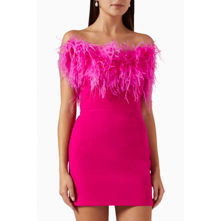 New Arrivals - Cynthia Feather-trim Mini Dress in Crepe