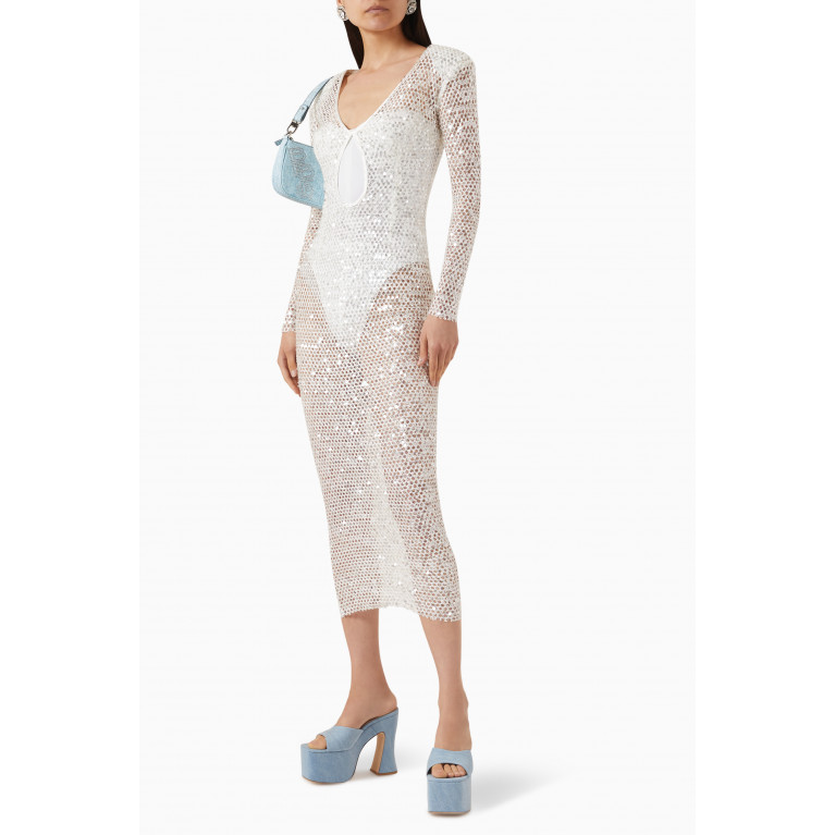 New Arrivals - Teardrop Cut-out Midi Dress in Sequin Fishnet