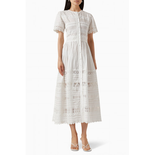 Waimari - Camila Lace Midi Dress in Cotton White