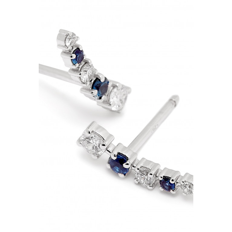Fergus James - Half Moon Blue Sapphire & Diamond Bar Earrings in 18kt White Gold