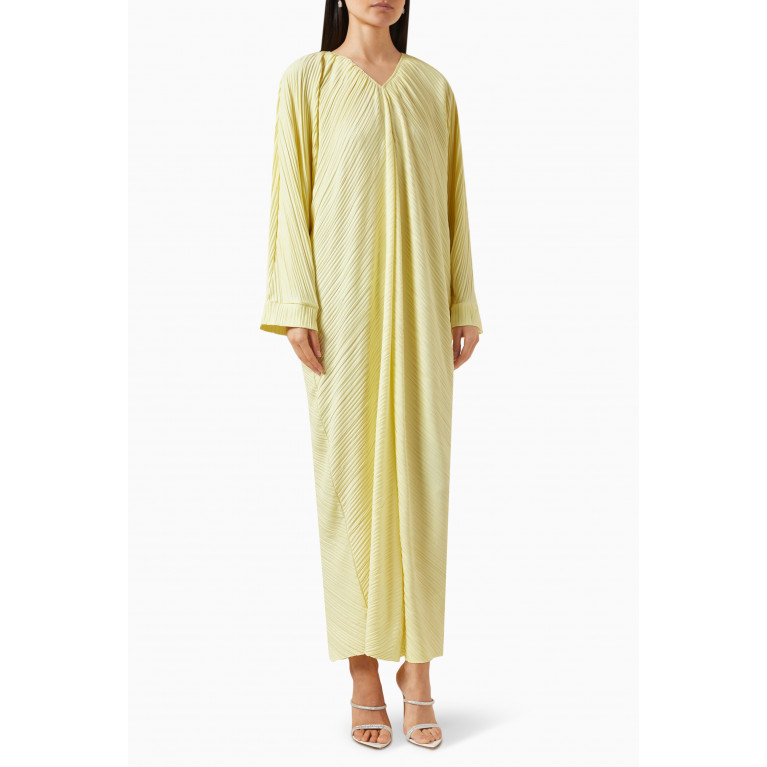 The Giving Movement - V-neck Maxi Abaya in PLISSE100© Yellow