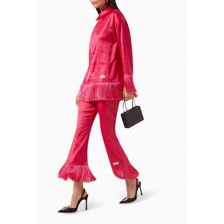 The Giving Movement - Tassel-trim Long Shirt in Heavy SATIN100© Pink