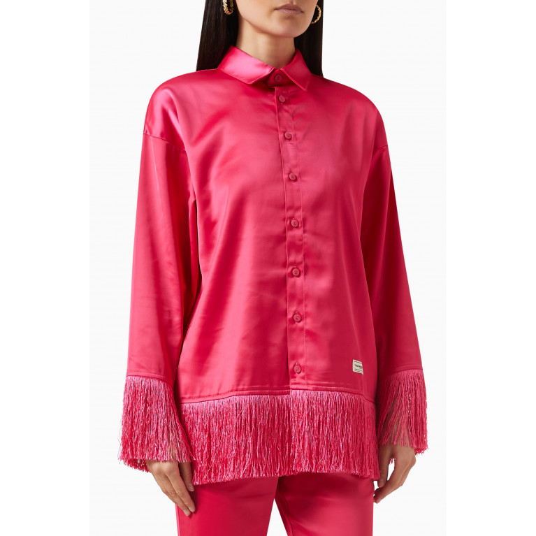 The Giving Movement - Tassel-trim Long Shirt in Heavy SATIN100© Pink