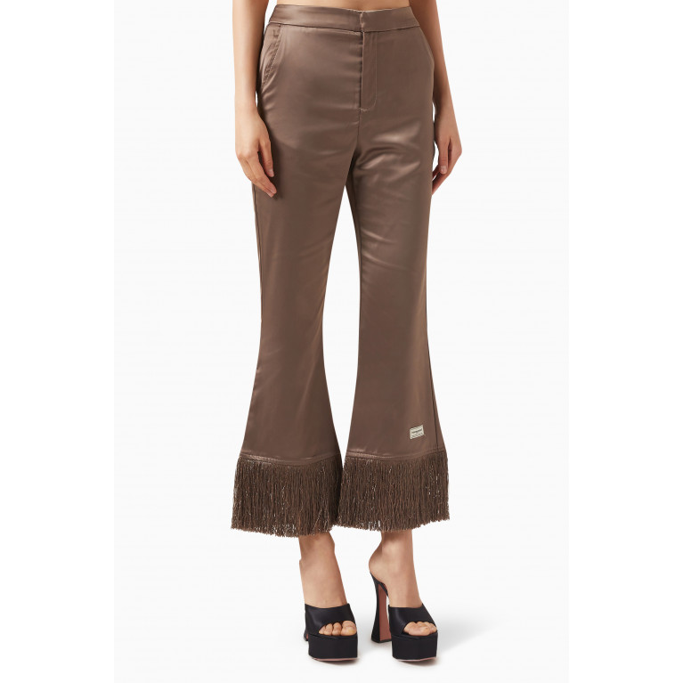 The Giving Movement - Tassel-trim Flared Pants in Heavy SATIN100© Neutral
