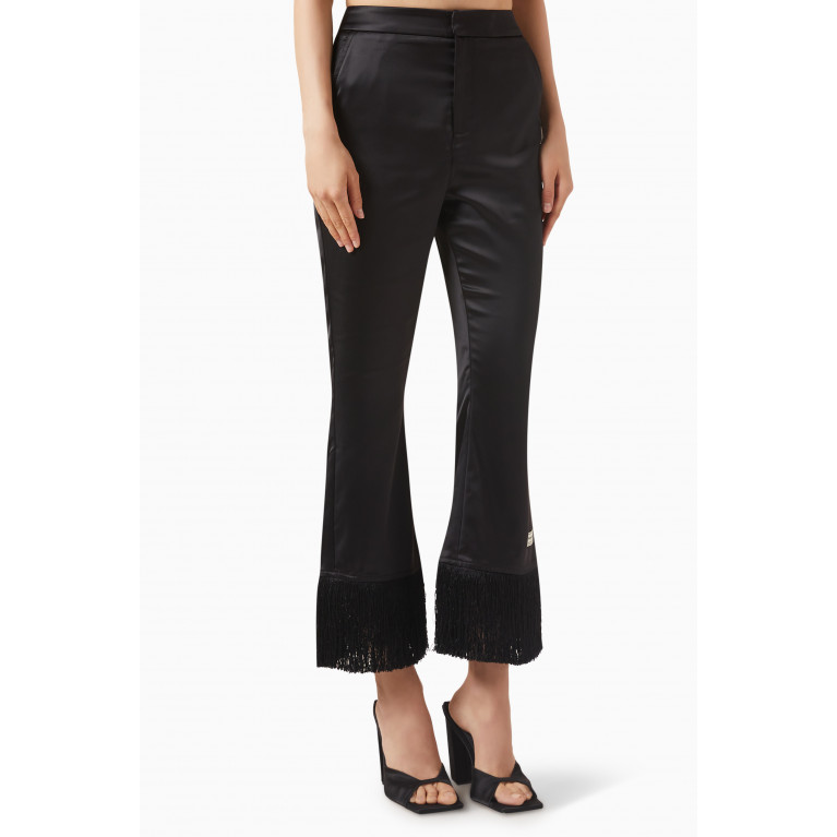 The Giving Movement - Tassel-trim Flared Pants in Heavy SATIN100© Black