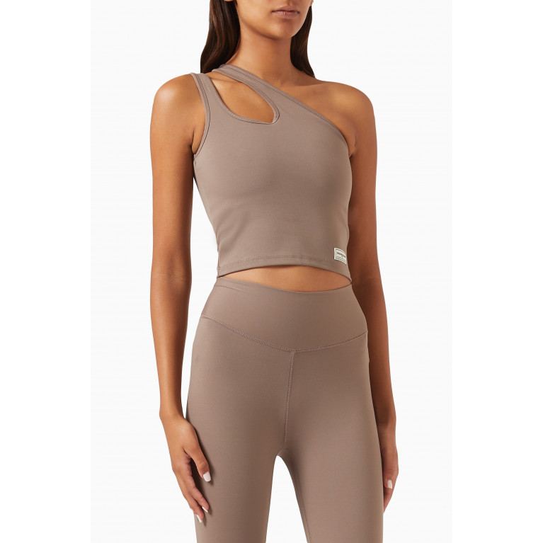 The Giving Movement - Asymmetrical One-shoulder Tank Crop Top in Softskin100© Neutral