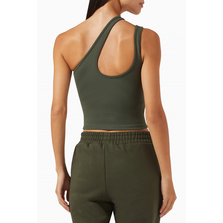 The Giving Movement - Asymmetrical One-shoulder Tank Crop Top in Softskin100© Green