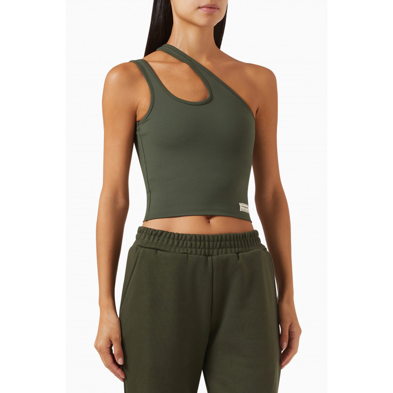 The Giving Movement - Asymmetrical One-shoulder Tank Crop Top in Softskin100© Green