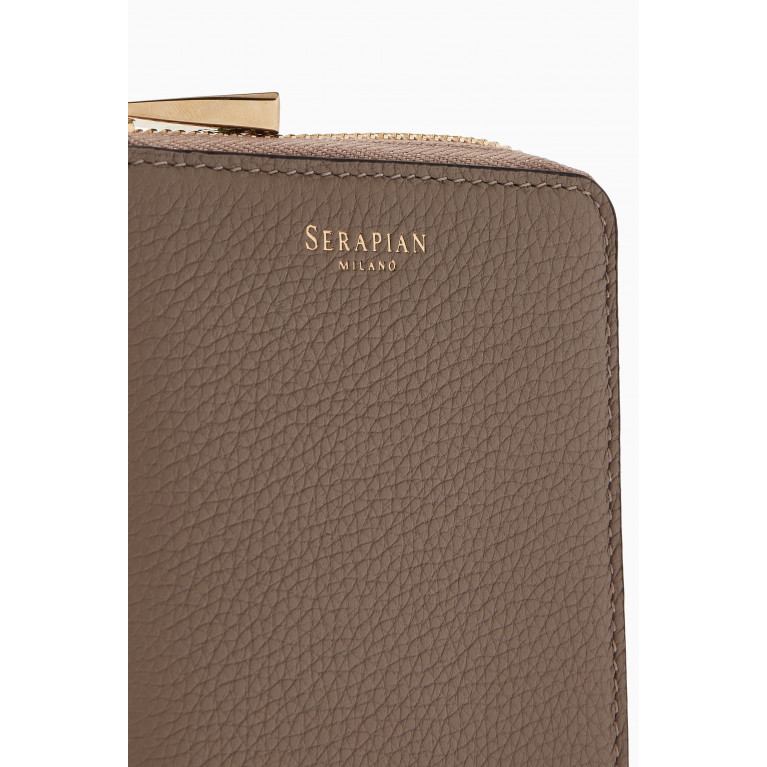 Serapian - Mini Zip Wallet in Rugiada Leather Neutral