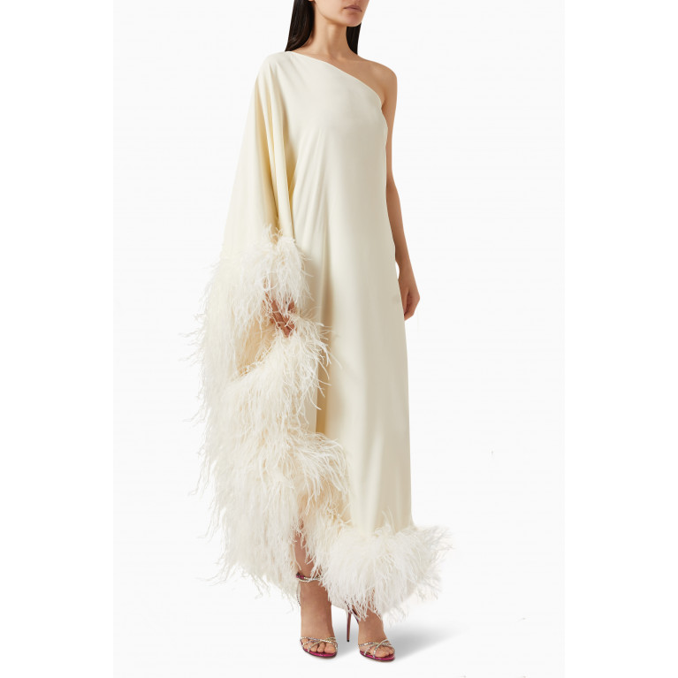 Taller Marmo - Ubud Feathered Maxi Dress in Crepe