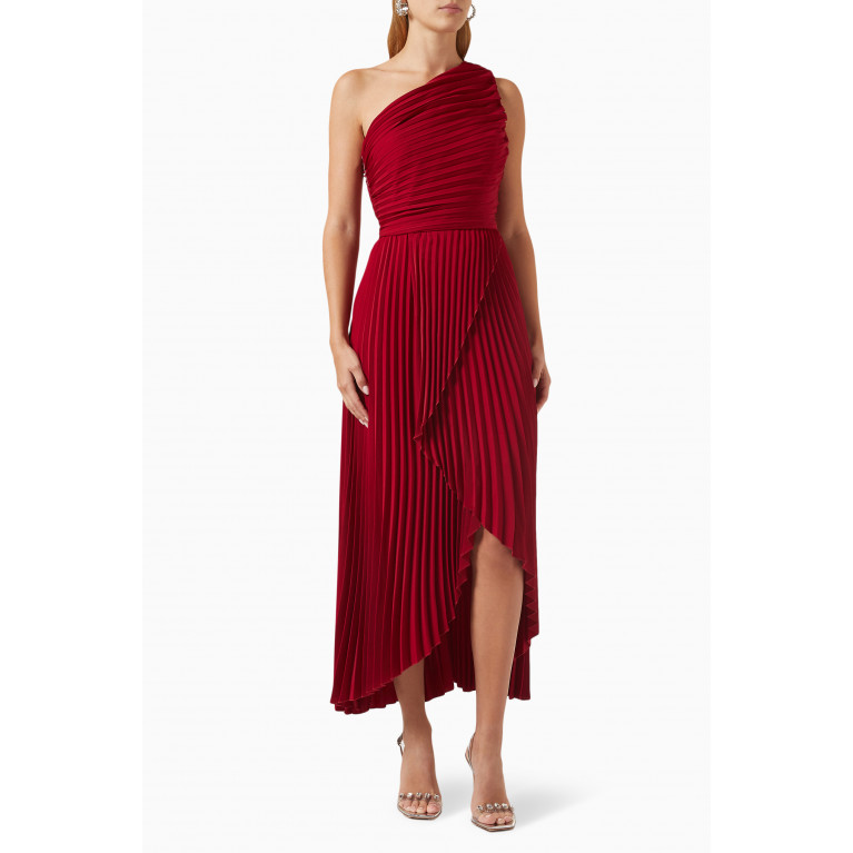 Mossman - The Breakthrough Midi Dress in Pleated-fabric Red