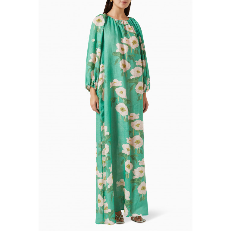 BERNADETTE - Georgina Floral Maxi Dress in Linen Green