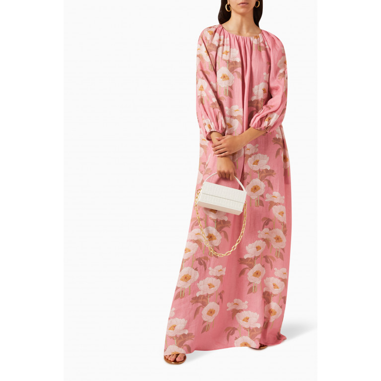 BERNADETTE - Georgina Floral Maxi Dress in Linen Pink