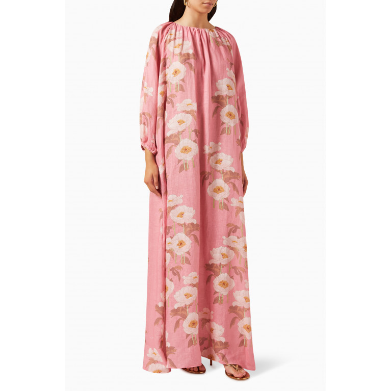 BERNADETTE - Georgina Floral Maxi Dress in Linen Pink