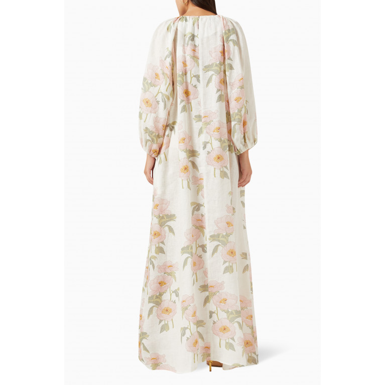 BERNADETTE - Georgina Floral Maxi Dress in Linen White