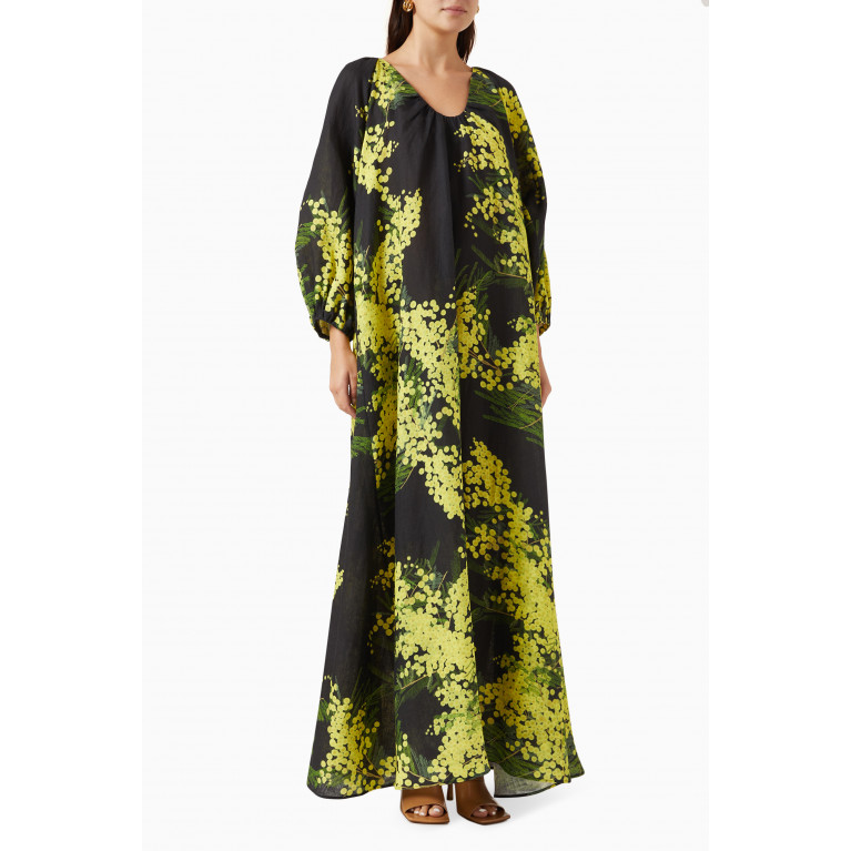 BERNADETTE - Georgio Floral Maxi Dress in Linen Black