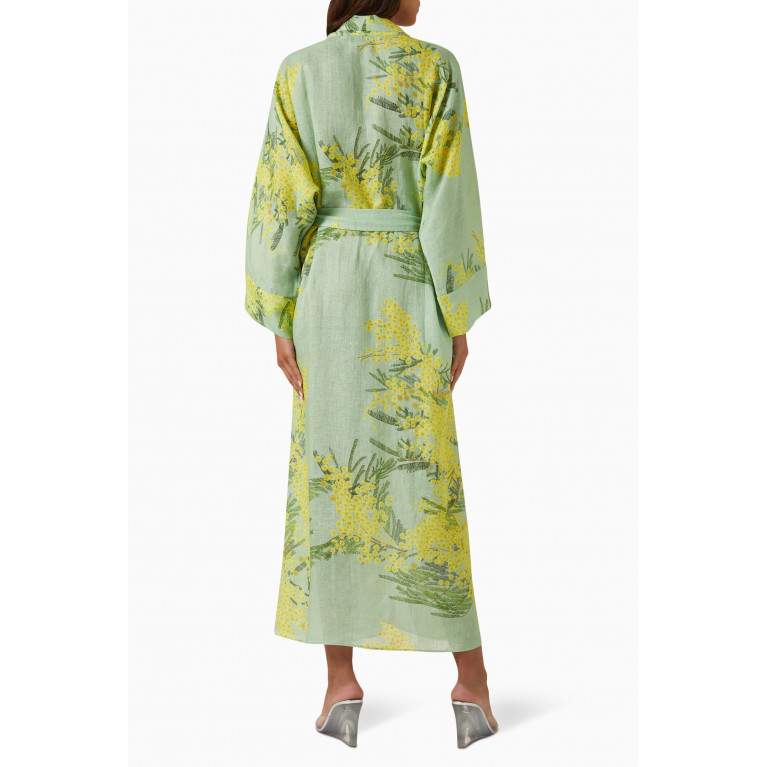 BERNADETTE - Peignoir Printed Midi Wrap Dress in Linen
