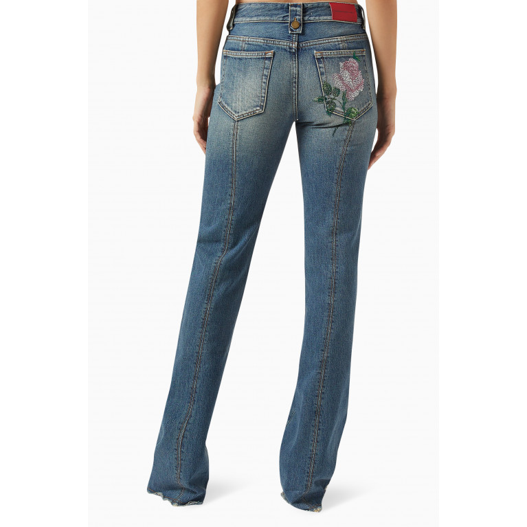 Alessandra Rich - Crystal Rose Flared Jeans in Denim