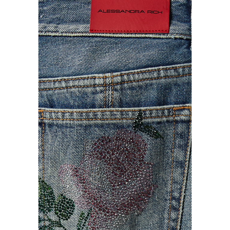 Alessandra Rich - Crystal Rose Flared Jeans in Denim