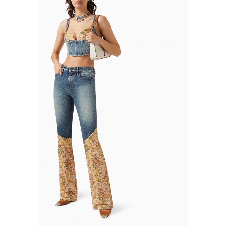 Alessandra Rich - Patchwork Brocade Flared Jeans in Denim