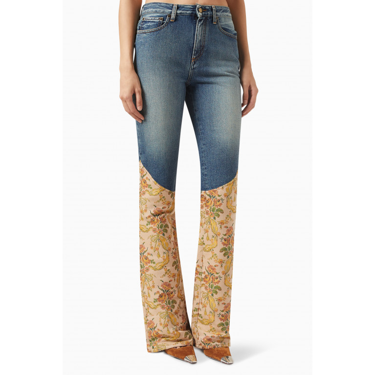 Alessandra Rich - Patchwork Brocade Flared Jeans in Denim