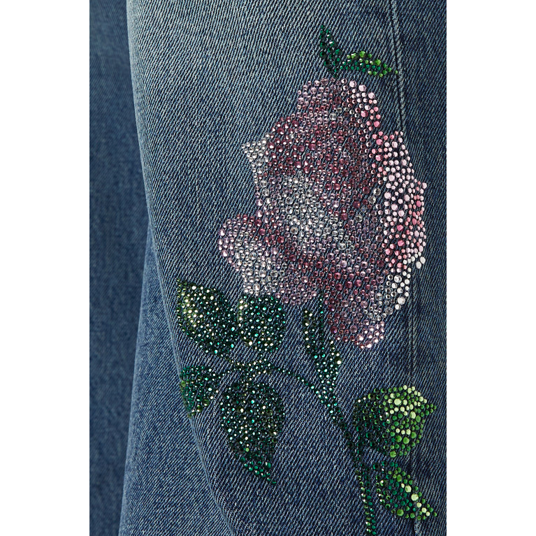 Alessandra Rich - Crystal Rose Cargo Jeans in Denim