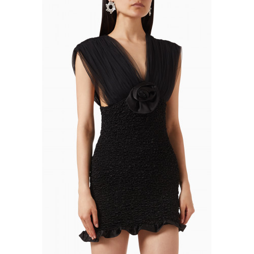 Alessandra Rich - Ruched Mini Dress in Tulle & Silk Satin
