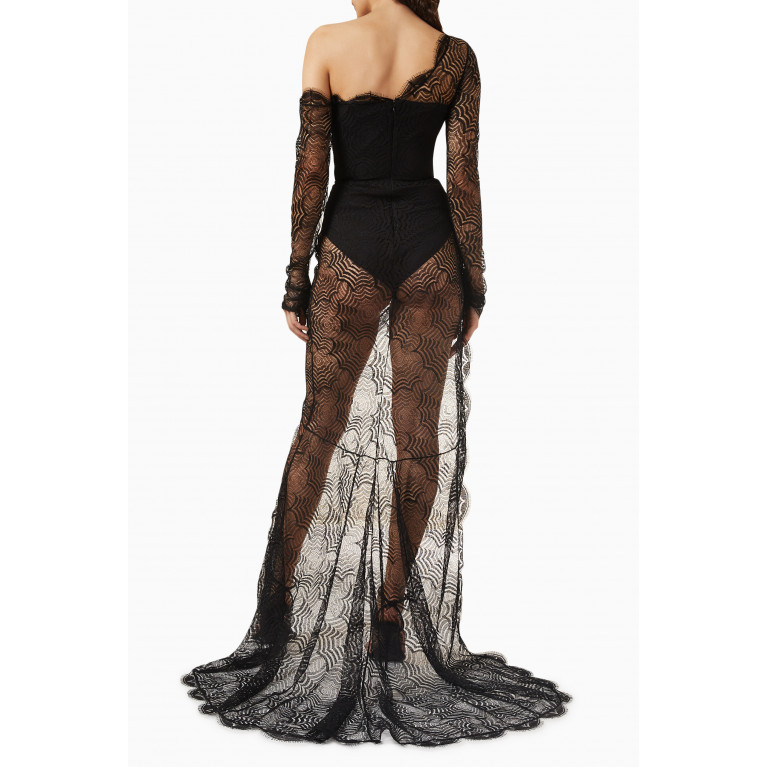 Alessandra Rich - Asymmetrical Maxi Dress in Web Lace