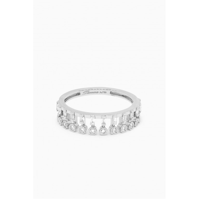 Samra - Barq Baguette Diamond Ring in 18kt White Gold Silver
