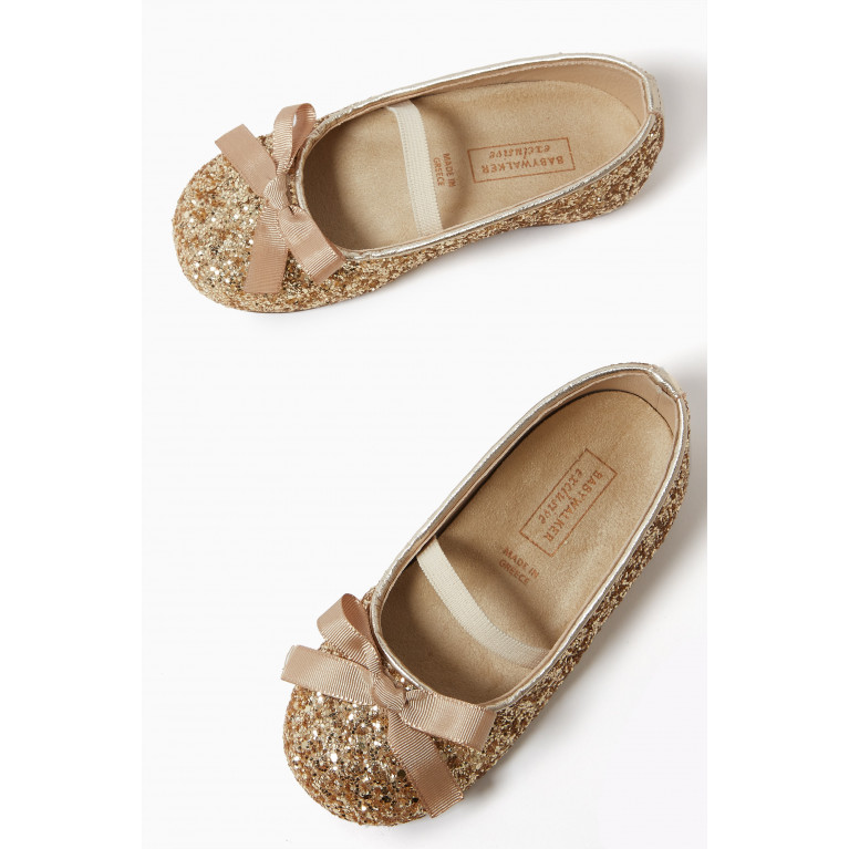 Babywalker - Sparkle-embellished Bow Ballerina Shoes Gold