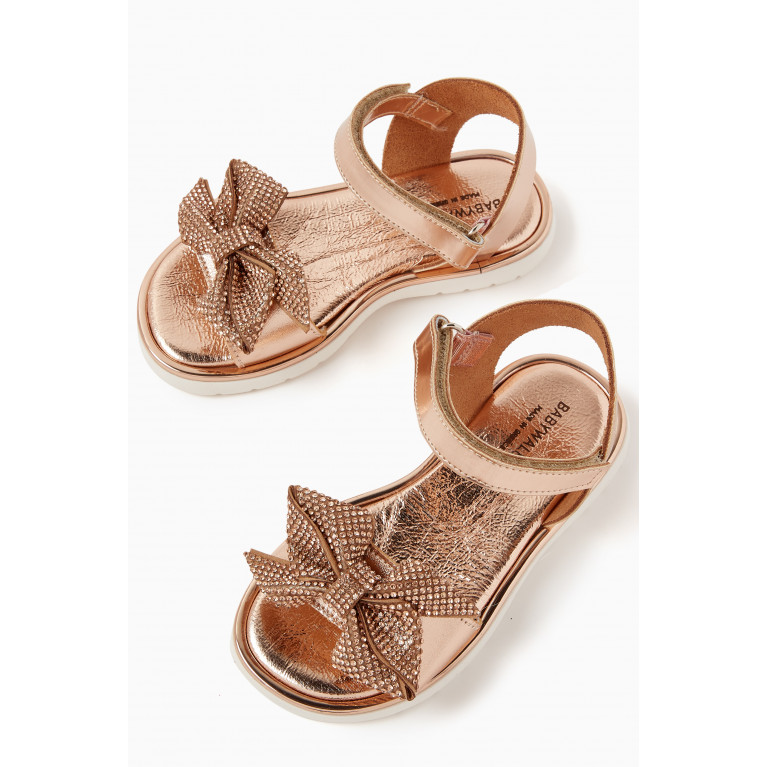 Babywalker - Rhinestone Ribbon Sandals in Metallic Leather