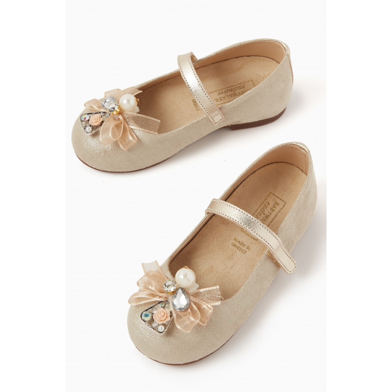Babywalker - Pearl & Bow Embellished Ballerina Flats