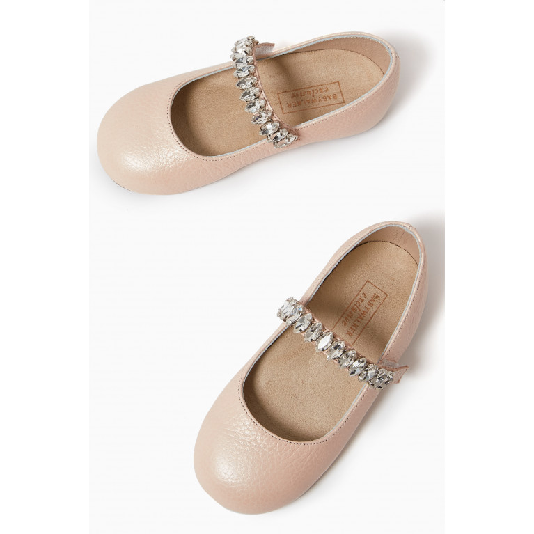 Babywalker - Rhinestone-embellished Stap Ballerina Shoes in Leather