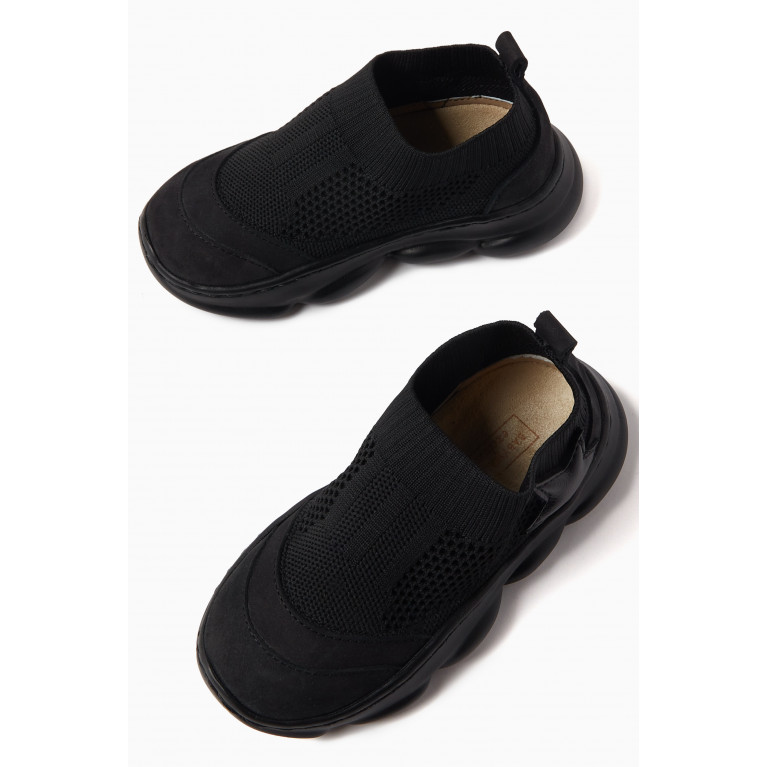 Babywalker - Star Appliqué Sock Sneakers in Woven Knit Black