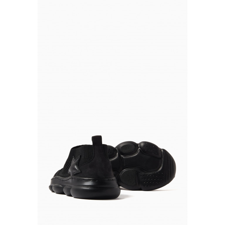 Babywalker - Star Appliqué Sock Sneakers in Woven Knit Black