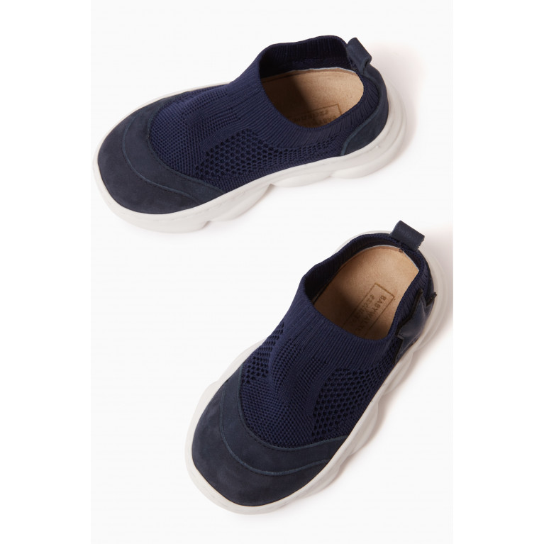 Babywalker - Star Appliqué Sock Sneakers in Woven Knit Blue