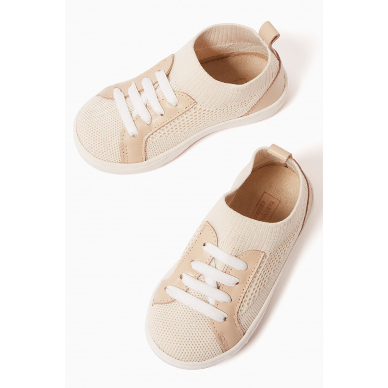 Babywalker - Lace-up Sock Sneakers in Woven Knit Neutral