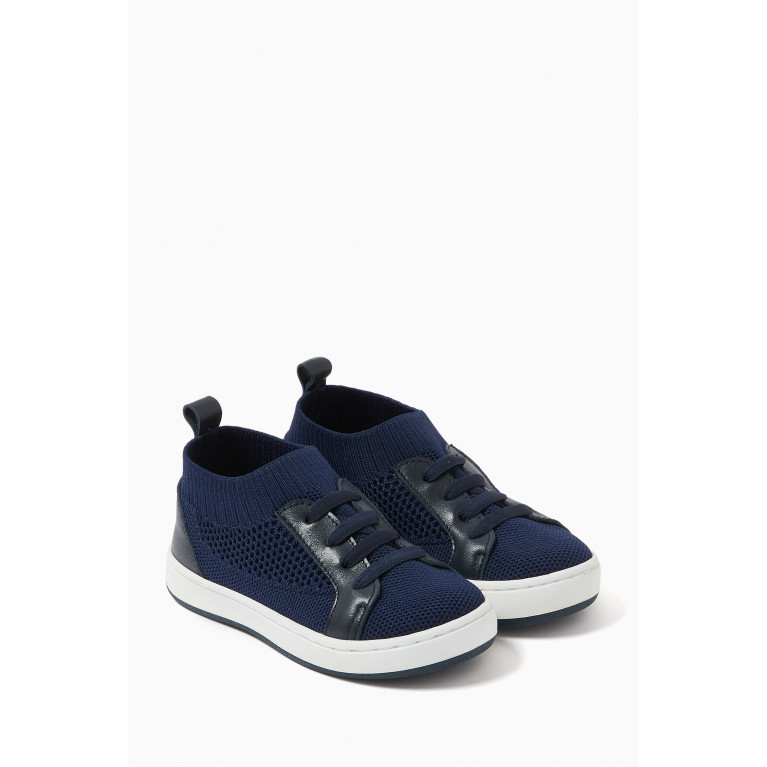 Babywalker - Lace-up Sock Sneakers in Woven Knit Blue